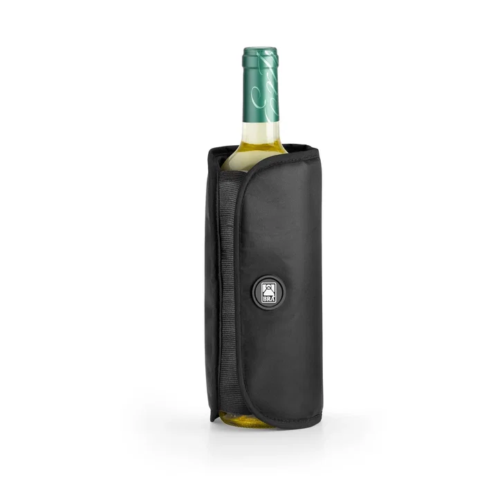 BRA A195026 Enfriador de Botellas de Vino - Funda Refrigerante con Gel - Nylon - Negro - Mantiene Frío 1 Hora