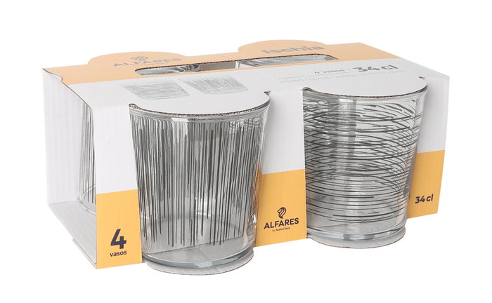 LAV Set de 4 Vasos Pinta Ischia, 340 cc (345 ml) c/u, Cristalería de 9x9x12 cm (6 Cajas)