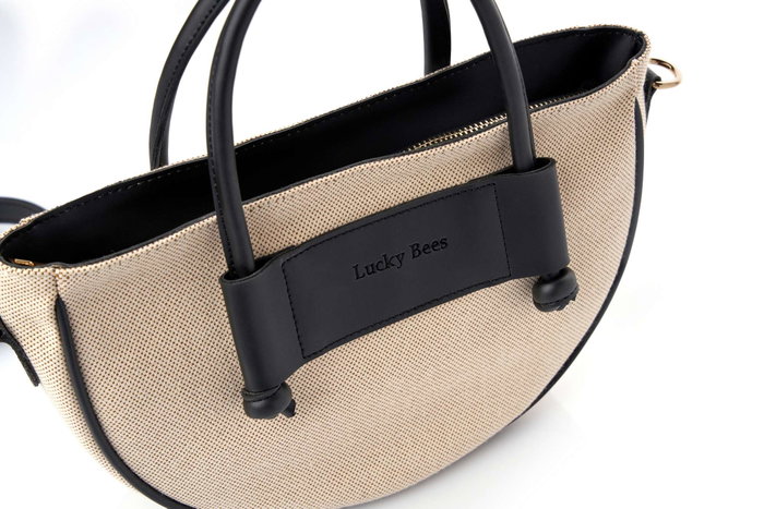 Lucky Bees Bolsa de Hombro Elin - Black, Cuero de Polivinilo, Negro y Crema, Elegancia y Sofisticación, Versátil y Funcional