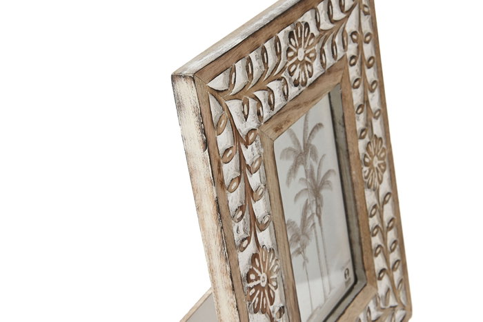 DKD Home Decor Marco de Fotos 10x15 con Diseño de Flor en Mango y Cristal