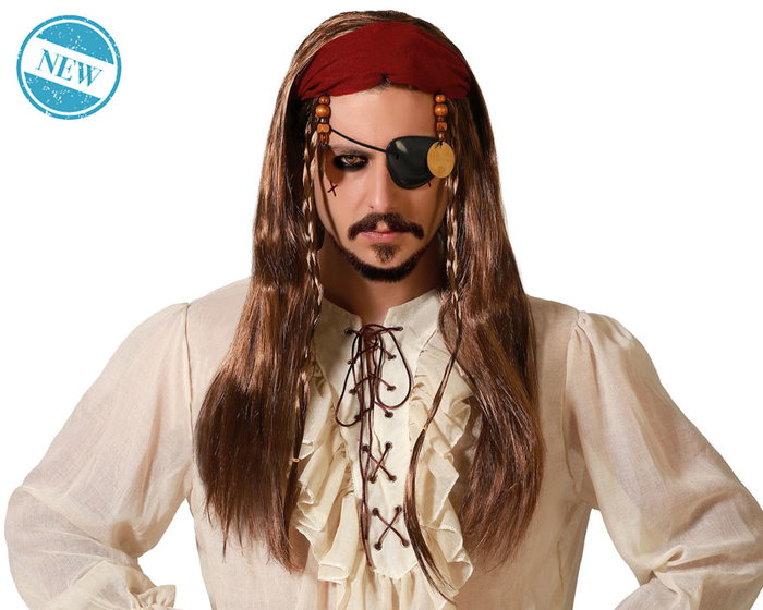Peluca Pirata Castaña Larga con Pañuelo Peluca Pirata Castaña Larga con Pañuelo