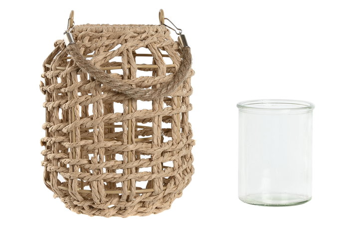 DKD Home Decor Portavela Alpino Natural Plateado Cristal y Fibra 15x15x18 cm (4 Unidades)