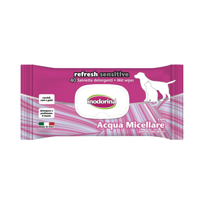 Toallitas Húmedas para Mascotas Inodorina REFRESH SENSITIVE Agua Micelar Toallitas Húmedas para Mascotas Inodorina REFRESH SENSITIVE Agua Micelar