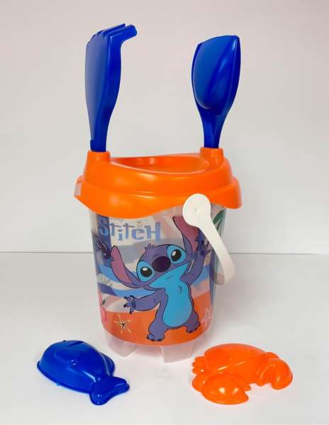 Unice Cubo Playa Castillo Stitch Transparente con Cedazo, Pala, Rastrillo y Moldes