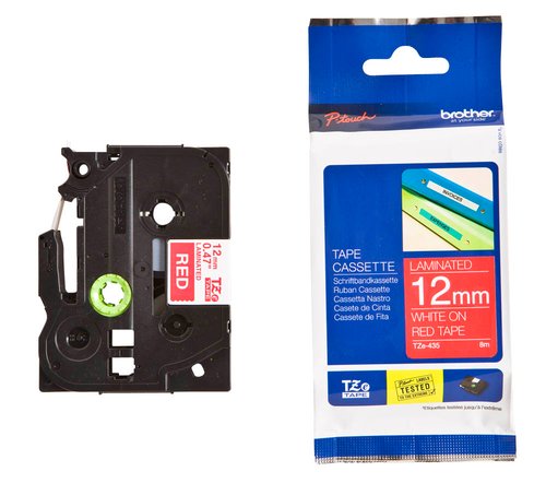 Brother Cinta Laminada TZe-435 12mm Blanco sobre Rojo Brother Cinta Laminada TZe-435 12mm Blanco sobre Rojo