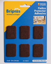 BRIPLAS Protectores de Suelo de Fieltro Adhesivo Rectangular 34x24 mm, 6 Unidades, Marrón