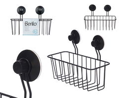 Berilo Soporte Pared Rectangular Metal Negro Ventosa 24 cm x 18.5 cm x 11 cm ABS Acero (Set de 12)