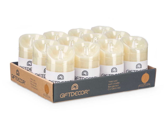 Giftdecor Vela Led Crema Grande 15 Cm, 7.5 Cm Diámetro, Plastico y Cera, Amarillo, 2xAA (Set de 24)