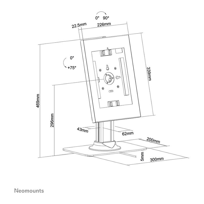 Neomounts DS15-650WH1 Soporte de escritorio para tablet 9.7-11" - bloqueable, Blanco, Acero, 0 - 75°, 90°