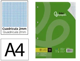 Liderpapel Recambio A4 100 Hojas Milimetrado 2mm 4 Taladros