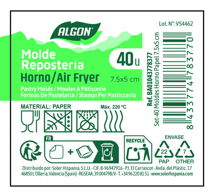 Inde Algon Set 24 Moldes de Papel para Horno 7,5 x 5 cm Inde Algon Set 24 Moldes de Papel para Horno 7,5 x 5 cm