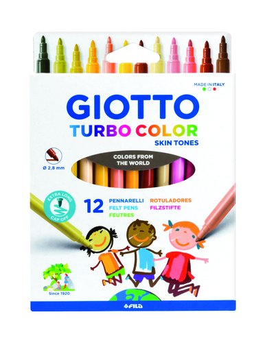 Giotto Rotuladores Turbo Skin Tones de 12 Colores Surtidos Lavables con Punta Bloqueada