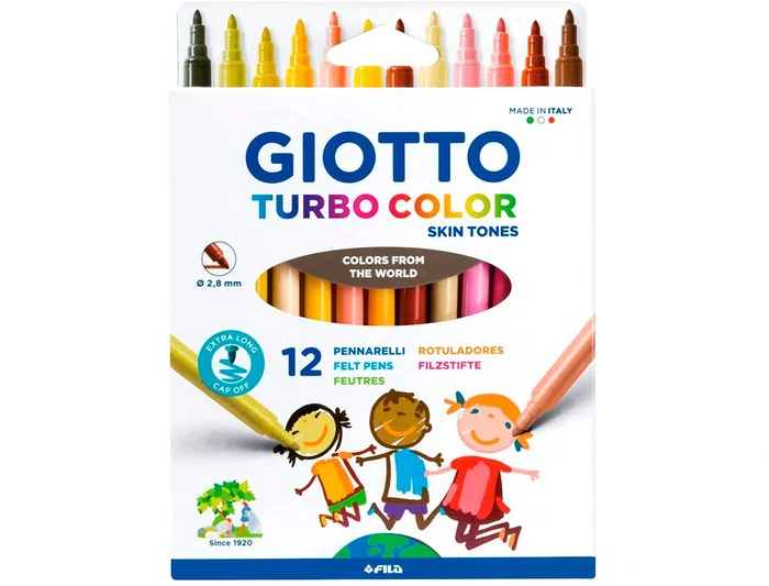Giotto Rotulador Turbo Color Skin Tones Lavable Punta Bloqueada Caja 12 Colores Surtidos