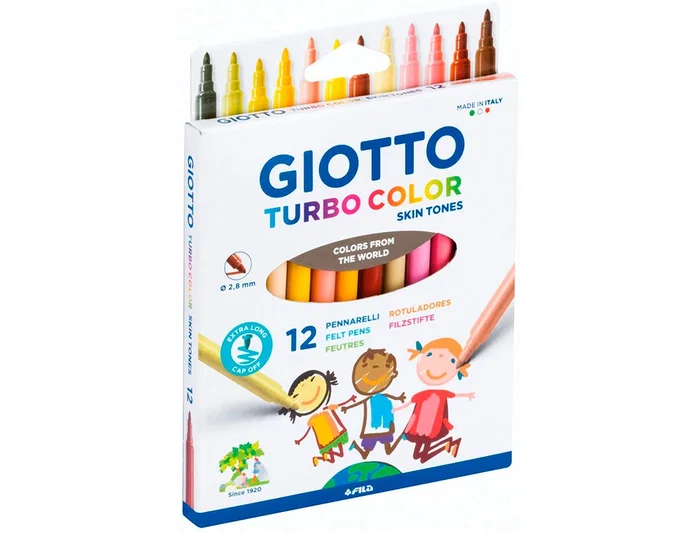 Giotto Rotulador Turbo Color Skin Tones Lavable Punta Bloqueada Caja 12 Colores Surtidos