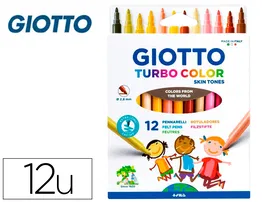 Giotto Rotulador Turbo Color Skin Tones Lavable Punta Bloqueada Caja 12 Colores Surtidos