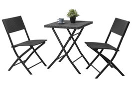 DKD Home Decor Set de 3 Mesas de Ratán Sintético y Acero Negro