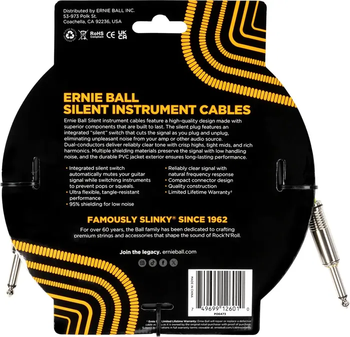Ernieball Cable Instrumento Silent Jack-Jack SS 6m Negro Ernieball Cable Instrumento Silent Jack-Jack SS 6m Negro