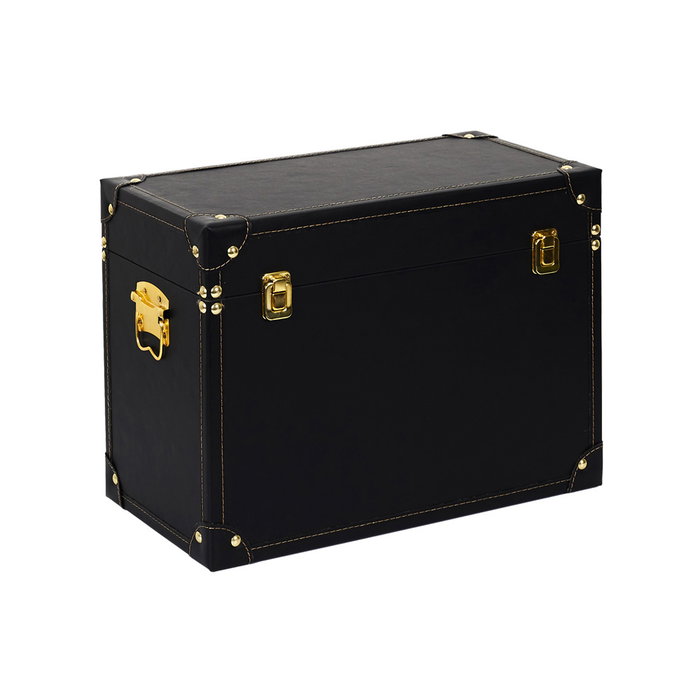 Home Deco Factory Juego De 3 Cajas-Baúl Negro-Oro Decorativas Modernas 56x29x38 cm