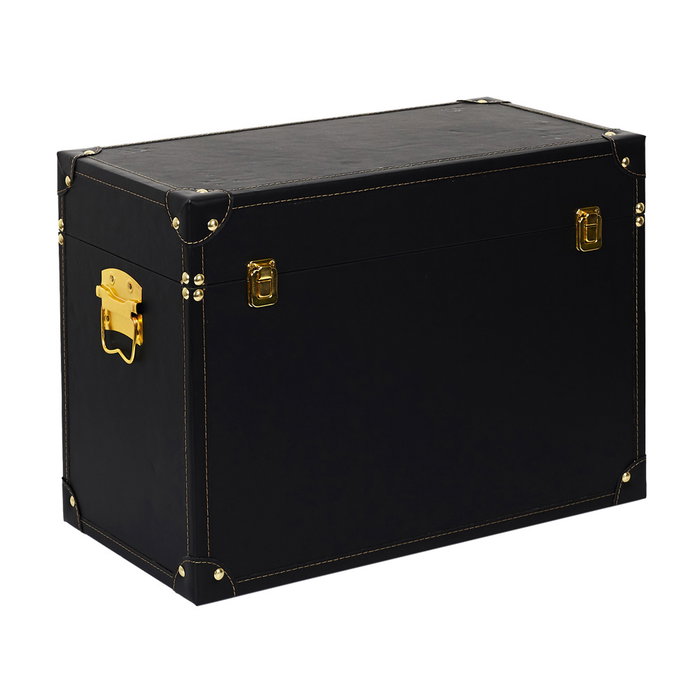 Home Deco Factory Juego De 3 Cajas-Baúl Negro-Oro Decorativas Modernas 56x29x38 cm