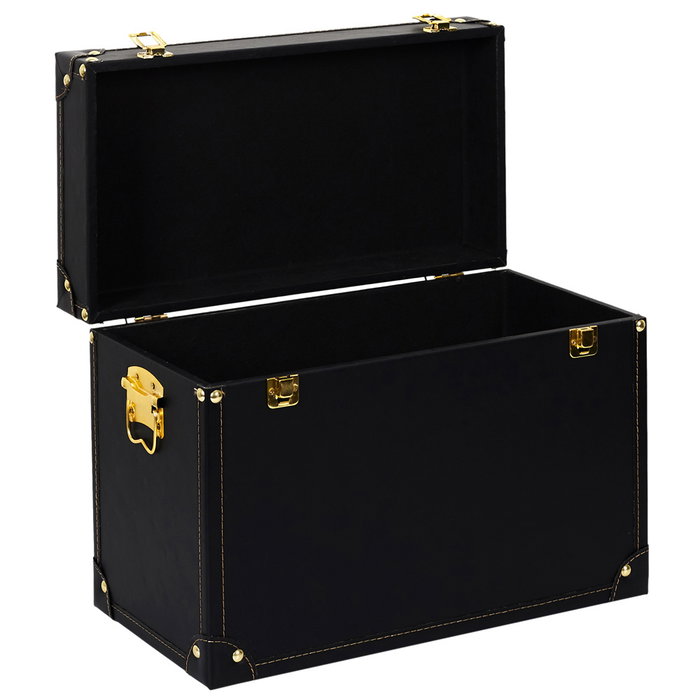 Home Deco Factory Juego De 3 Cajas-Baúl Negro-Oro Decorativas Modernas 56x29x38 cm