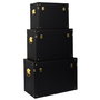 Home Deco Factory Juego De 3 Cajas-Baúl Negro-Oro Decorativas Modernas 56x29x38 cm
