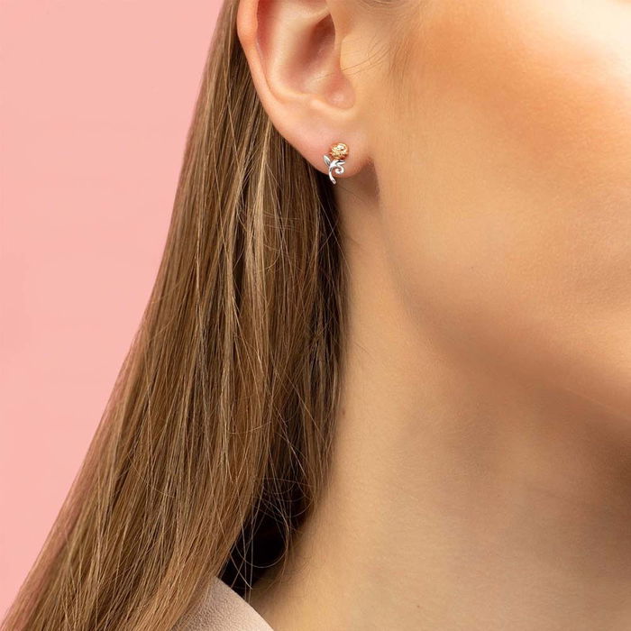 Disney Pendientes Rosa La Bella y la Bestia Plata 925 Disney Pendientes Rosa La Bella y la Bestia Plata 925