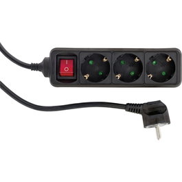 Rev Regleta de mesa de 3 tomas, 1,4m, negro con interruptor