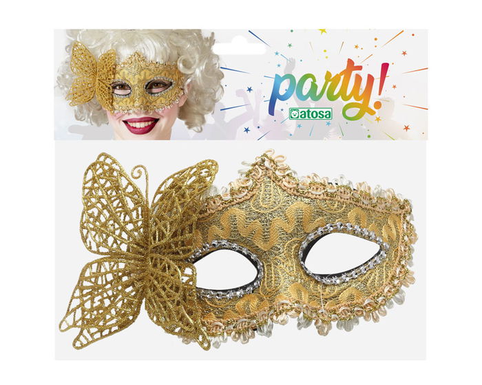 Máscara Veneciana Antifaz Dorado Mariposa Mujer Adulto para Fiestas Temáticas, Carnaval y Eventos