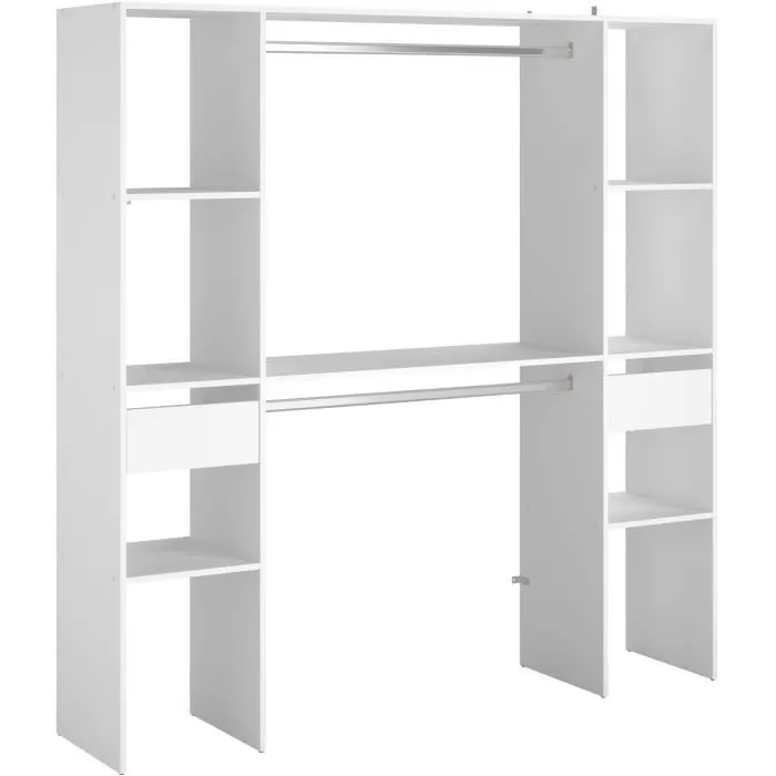 Kit vestidor ARTIC EKIPA - Decoración en melamina blanca - 2 armarios + 2 cajones - L176 x P40 x H180 cm - Hecho en Francia