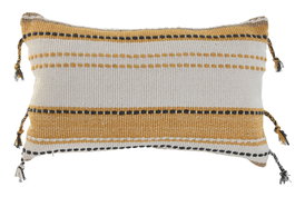 DKD Home Decor 1c24 Cojín Boho Crudo Mostaza Poliester con Borlas 30 x 50 cm (2 Unidades)