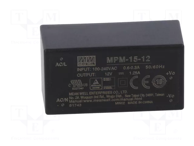 MEAN WELL MPM-15-12 Convertidor AC/DC 15W 12VDC