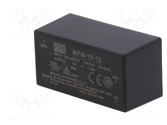 MEAN WELL MPM-15-12 Convertidor AC/DC 15W 12VDC