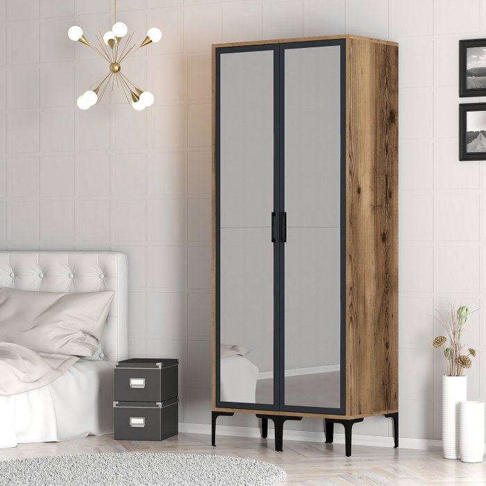 Hanah Home Armario Kumsal RR Nogal y Antracita 80x47.5x201.4 cm