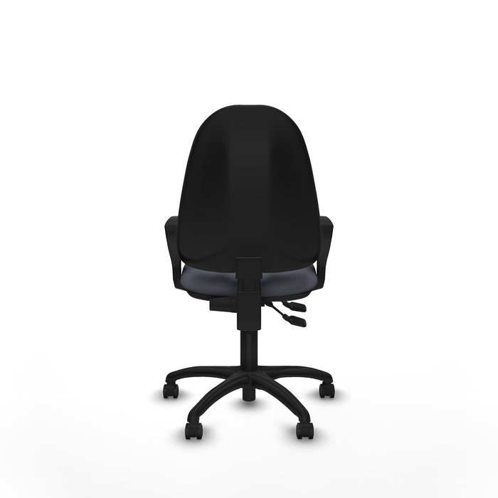 Silla de oficina Algarra con mecanismo Contacto permanente de doble maneta tapizada con Tela color Gris oscuro. Equipada con Base poliamida negra, Brazos fijos y Ruedas autofrenantes