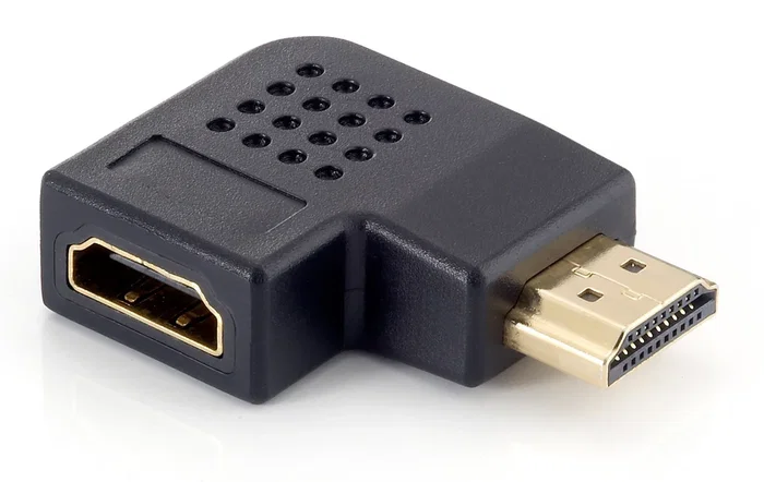 Equip Adaptador / Cambiador de Género HDMI Macho a Hembra 90° Ángulo Derecho, 118910, Chapado en Oro, Certificado RoHS, Color Negro