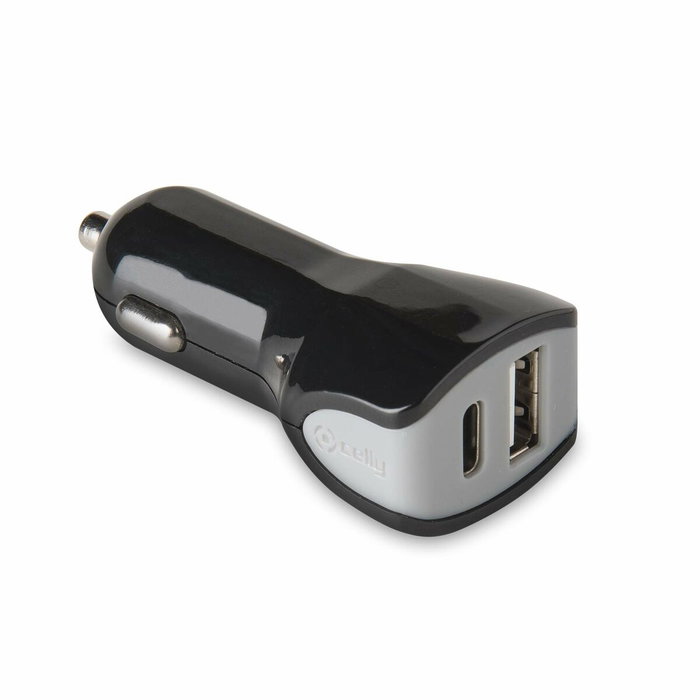 Celly Cargador de Coche 1 USB y 1 USB-C 17W Negro