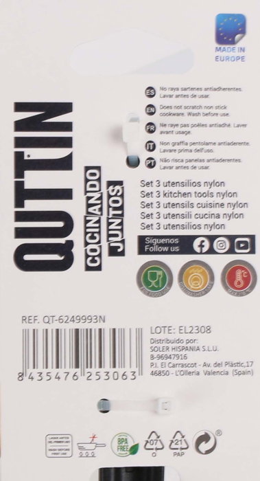 Quttin Set de 3 Utensilios de Nylon Negro