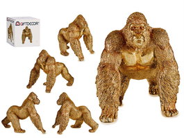 Giftdecor Gorila Andando Dorado Mediano Resina Decorativo 20 cm x 34 cm x 27.5 cm (Set de 2)