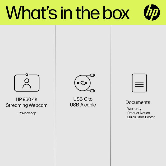 HP 960 Webcam de Streaming 4K para Videollamadas y Contenido en Vivo con Ajustes Automáticos