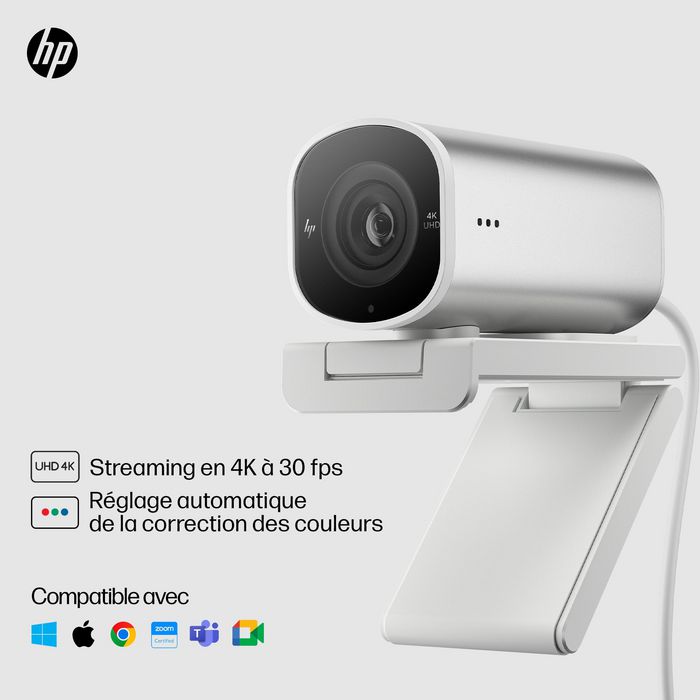 HP 960 Webcam de Streaming 4K para Videollamadas y Contenido en Vivo con Ajustes Automáticos
