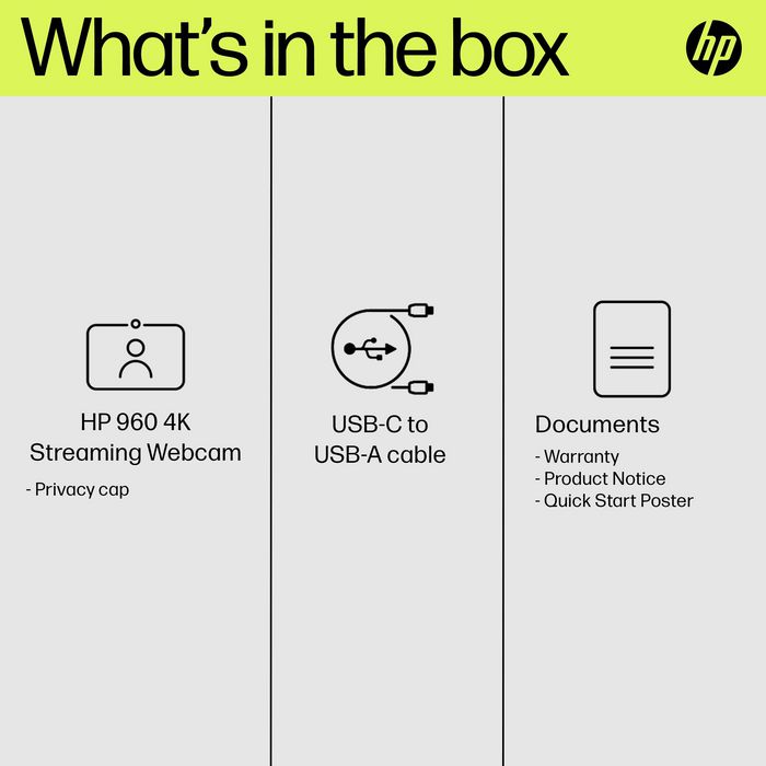 HP 960 Webcam de Streaming 4K para Videollamadas y Contenido en Vivo con Ajustes Automáticos