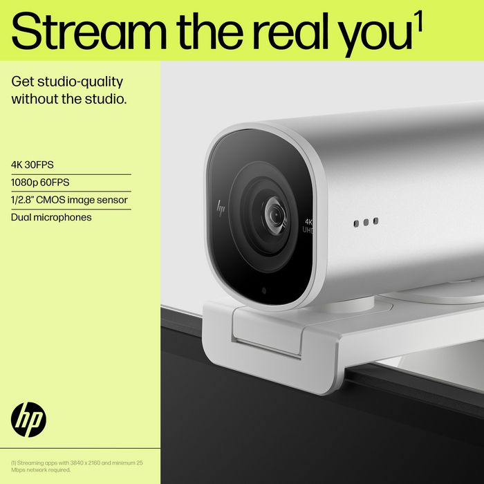 HP 960 Webcam de Streaming 4K para Videollamadas y Contenido en Vivo con Ajustes Automáticos