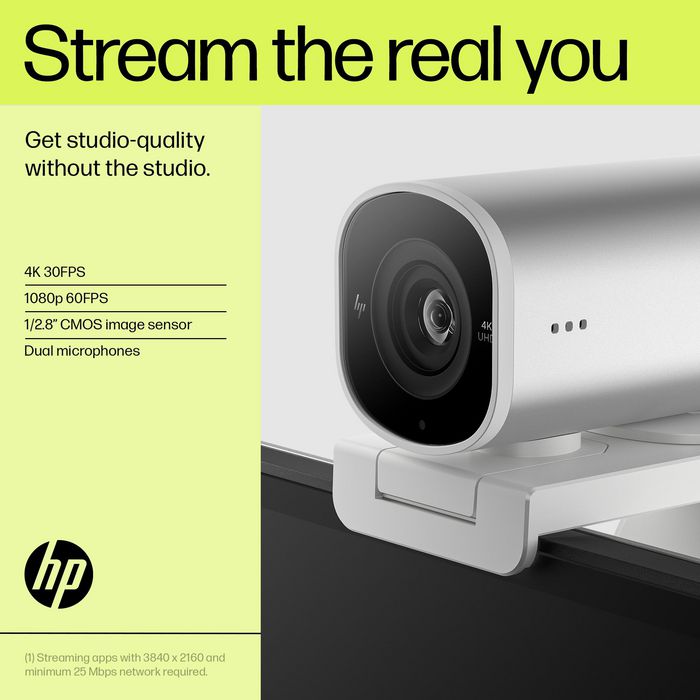 HP 960 Webcam de Streaming 4K para Videollamadas y Contenido en Vivo con Ajustes Automáticos