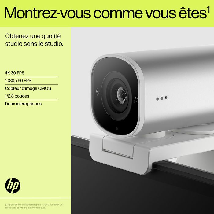 HP 960 Webcam de Streaming 4K para Videollamadas y Contenido en Vivo con Ajustes Automáticos