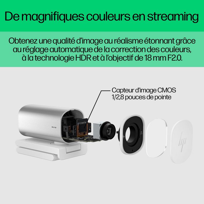 HP 960 Webcam de Streaming 4K para Videollamadas y Contenido en Vivo con Ajustes Automáticos