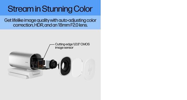 HP 960 Webcam de Streaming 4K para Videollamadas y Contenido en Vivo con Ajustes Automáticos