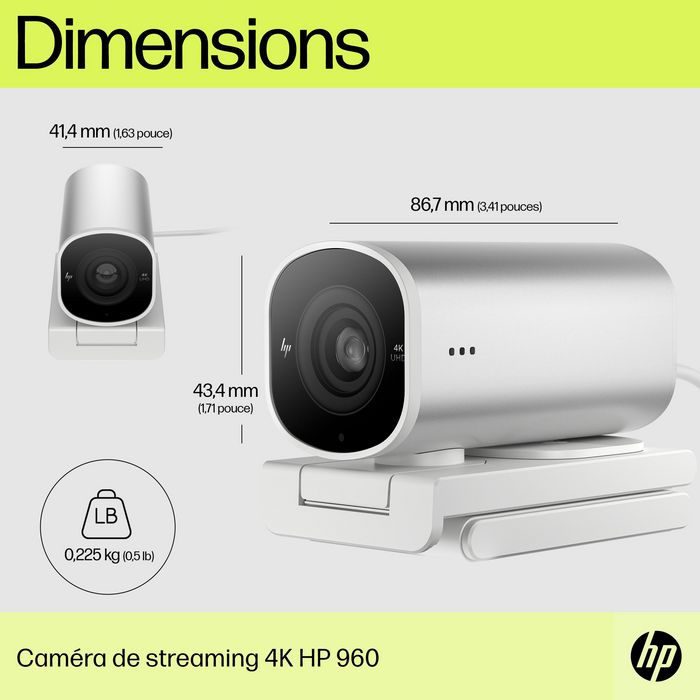 HP 960 Webcam de Streaming 4K para Videollamadas y Contenido en Vivo con Ajustes Automáticos