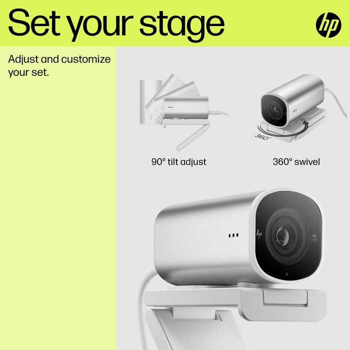 HP 960 Webcam de Streaming 4K para Videollamadas y Contenido en Vivo con Ajustes Automáticos