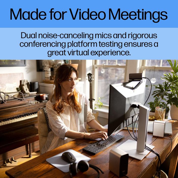 HP 960 Webcam de Streaming 4K para Videollamadas y Contenido en Vivo con Ajustes Automáticos