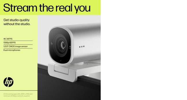 HP 960 Webcam de Streaming 4K para Videollamadas y Contenido en Vivo con Ajustes Automáticos